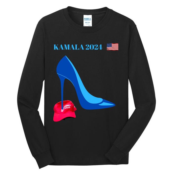 Kamala Harris For President 2024 High Heel Crushed Maga Hat Tall Long Sleeve T-Shirt