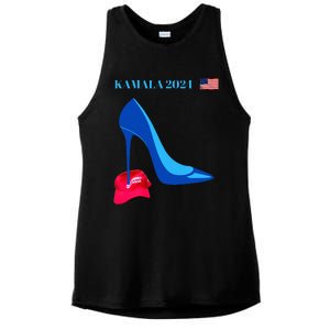 Kamala Harris For President 2024 High Heel Crushed Maga Hat Ladies PosiCharge Tri-Blend Wicking Tank