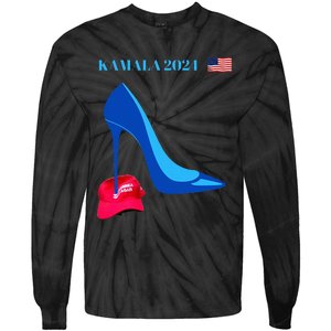 Kamala Harris For President 2024 High Heel Crushed Maga Hat Tie-Dye Long Sleeve Shirt