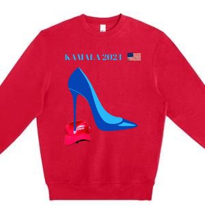 Kamala Harris For President 2024 High Heel Crushed Maga Hat Premium Crewneck Sweatshirt