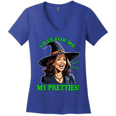 Kamala Harris Friendly Witch Vote Cackle Funny Election 2024 Women's V-Neck T-Shirt