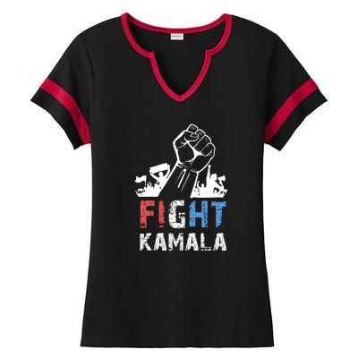 Kamala Harris Fight For America 2024 Ladies Halftime Notch Neck Tee