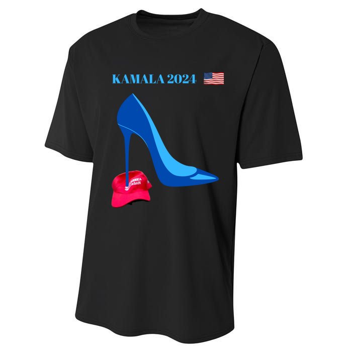 Kamala Harris For President 2024 High Heel Crushed Maga Hat Performance Sprint T-Shirt