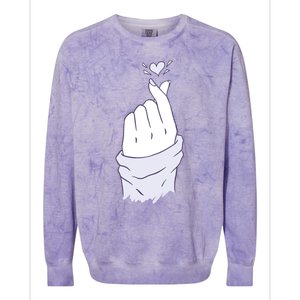 Korean Hand Finger Heart Kgiftpop Saranghae Purple Gift Colorblast Crewneck Sweatshirt