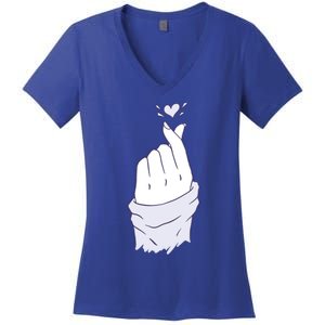 Korean Hand Finger Heart Kgiftpop Saranghae Purple Gift Women's V-Neck T-Shirt