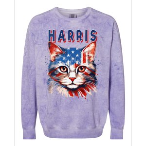 Kamala Harris For President 2024 Election Usa Flag Cat Lady Colorblast Crewneck Sweatshirt