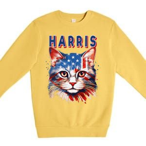 Kamala Harris For President 2024 Election Usa Flag Cat Lady Premium Crewneck Sweatshirt