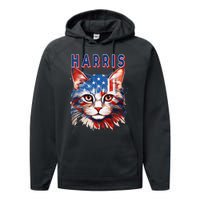 Kamala Harris For President 2024 Election Usa Flag Cat Lady Performance Fleece Hoodie