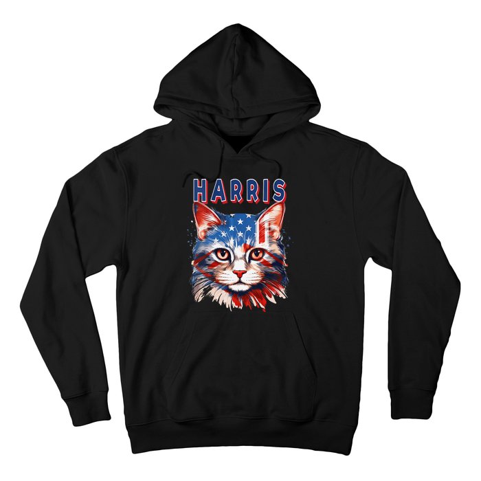 Kamala Harris For President 2024 Election Usa Flag Cat Lady Hoodie