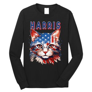 Kamala Harris For President 2024 Election Usa Flag Cat Lady Long Sleeve Shirt