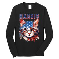 Kamala Harris For President 2024 Election Usa Flag Cat Lady Long Sleeve Shirt