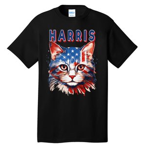 Kamala Harris For President 2024 Election Usa Flag Cat Lady Tall T-Shirt