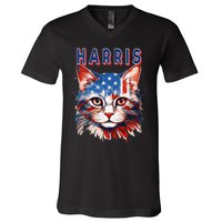 Kamala Harris For President 2024 Election Usa Flag Cat Lady V-Neck T-Shirt