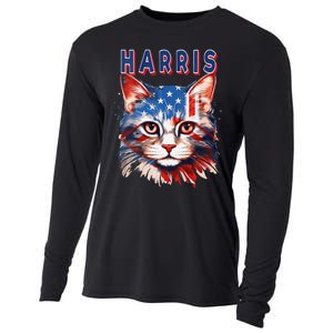 Kamala Harris For President 2024 Election Usa Flag Cat Lady Cooling Performance Long Sleeve Crew