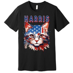 Kamala Harris For President 2024 Election Usa Flag Cat Lady Premium T-Shirt