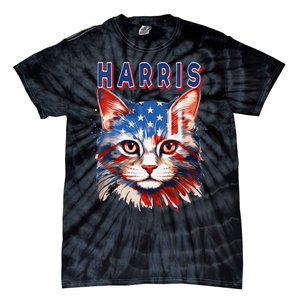 Kamala Harris For President 2024 Election Usa Flag Cat Lady Tie-Dye T-Shirt