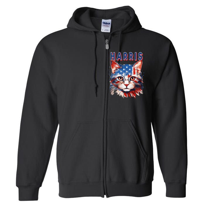 Kamala Harris For President 2024 Election Usa Flag Cat Lady Full Zip Hoodie