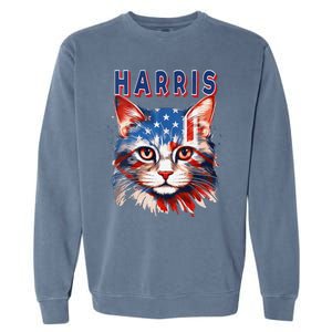 Kamala Harris For President 2024 Election Usa Flag Cat Lady Garment-Dyed Sweatshirt