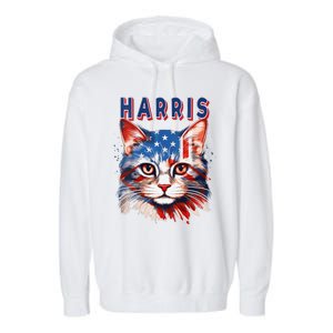 Kamala Harris For President 2024 Election Usa Flag Cat Lady Garment-Dyed Fleece Hoodie