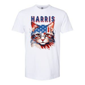 Kamala Harris For President 2024 Election Usa Flag Cat Lady Softstyle CVC T-Shirt