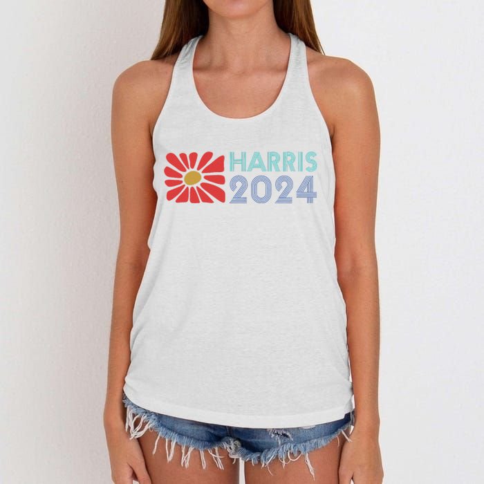 Kamala Harris For President 2024 Boho Vintage Flower Style Women's Knotted Racerback Tank