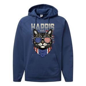 Kamala Harris For President 2024 Funny Cat Lady Performance Fleece Hoodie