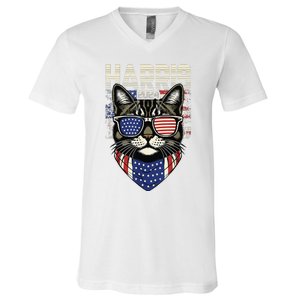 Kamala Harris For President 2024 Funny Cat Lady V-Neck T-Shirt