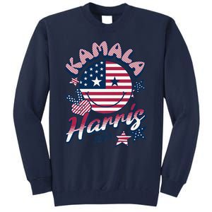 Kamala Harris For President 2024 Smiley Emoji Icon Us Flag Tall Sweatshirt