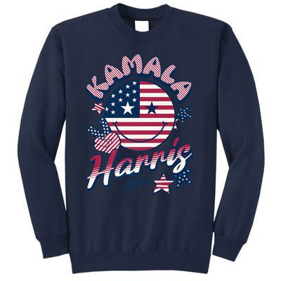 Kamala Harris For President 2024 Smiley Emoji Icon Us Flag Tall Sweatshirt