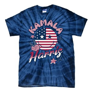 Kamala Harris For President 2024 Smiley Emoji Icon Us Flag Tie-Dye T-Shirt