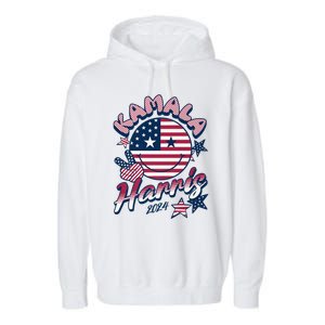 Kamala Harris For President 2024 Smiley Emoji Icon Us Flag Garment-Dyed Fleece Hoodie