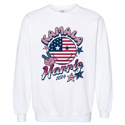 Kamala Harris For President 2024 Smiley Emoji Icon Us Flag Garment-Dyed Sweatshirt