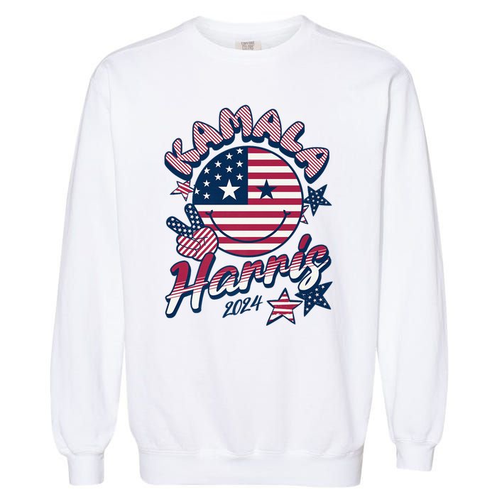 Kamala Harris For President 2024 Smiley Emoji Icon Us Flag Garment-Dyed Sweatshirt