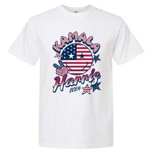 Kamala Harris For President 2024 Smiley Emoji Icon Us Flag Garment-Dyed Heavyweight T-Shirt