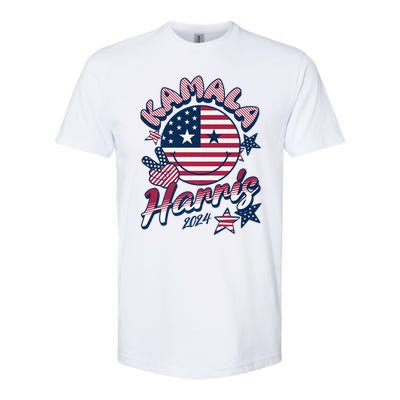 Kamala Harris For President 2024 Smiley Emoji Icon Us Flag Softstyle® CVC T-Shirt