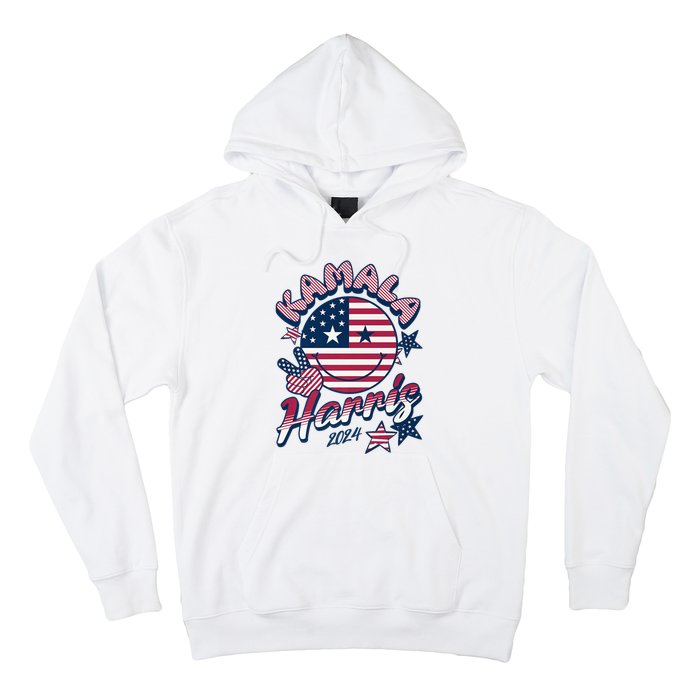 Kamala Harris For President 2024 Smiley Emoji Icon Us Flag Hoodie