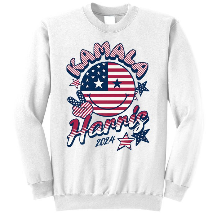 Kamala Harris For President 2024 Smiley Emoji Icon Us Flag Sweatshirt