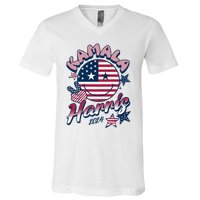 Kamala Harris For President 2024 Smiley Emoji Icon Us Flag V-Neck T-Shirt