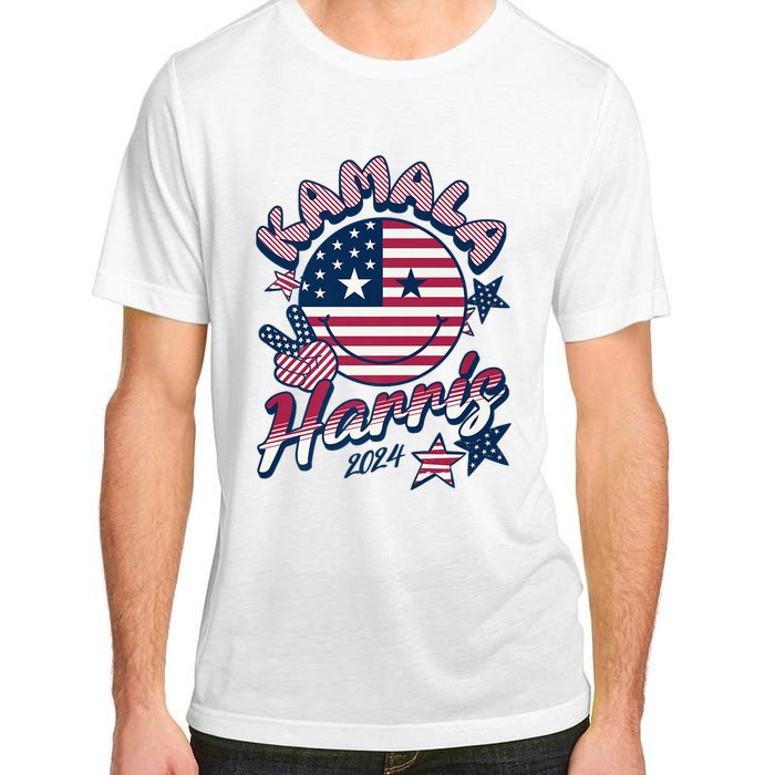 Kamala Harris For President 2024 Smiley Emoji Icon Us Flag Adult ChromaSoft Performance T-Shirt