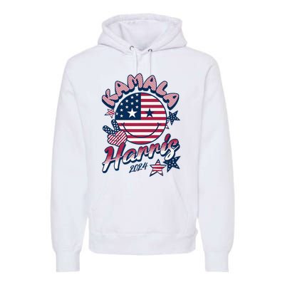 Kamala Harris For President 2024 Smiley Emoji Icon Us Flag Premium Hoodie