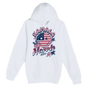 Kamala Harris For President 2024 Smiley Emoji Icon Us Flag Premium Pullover Hoodie