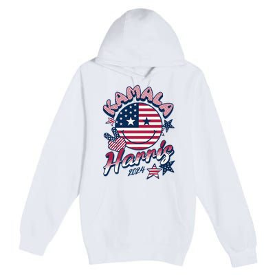 Kamala Harris For President 2024 Smiley Emoji Icon Us Flag Premium Pullover Hoodie