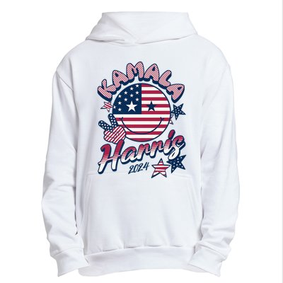 Kamala Harris For President 2024 Smiley Emoji Icon Us Flag Urban Pullover Hoodie