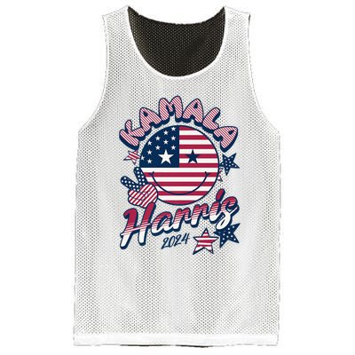 Kamala Harris For President 2024 Smiley Emoji Icon Us Flag Mesh Reversible Basketball Jersey Tank