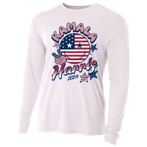 Kamala Harris For President 2024 Smiley Emoji Icon Us Flag Cooling Performance Long Sleeve Crew