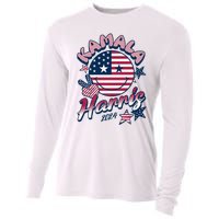 Kamala Harris For President 2024 Smiley Emoji Icon Us Flag Cooling Performance Long Sleeve Crew