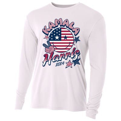 Kamala Harris For President 2024 Smiley Emoji Icon Us Flag Cooling Performance Long Sleeve Crew