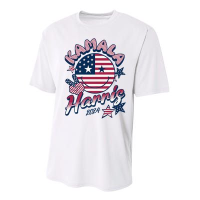 Kamala Harris For President 2024 Smiley Emoji Icon Us Flag Performance Sprint T-Shirt