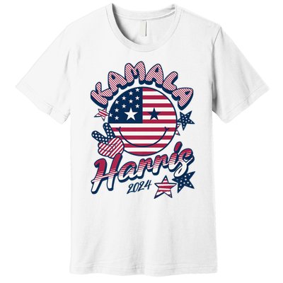 Kamala Harris For President 2024 Smiley Emoji Icon Us Flag Premium T-Shirt