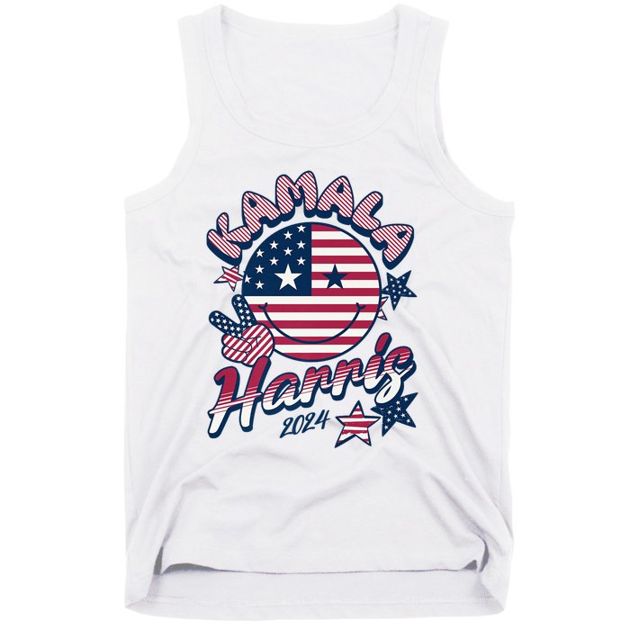 Kamala Harris For President 2024 Smiley Emoji Icon Us Flag Tank Top